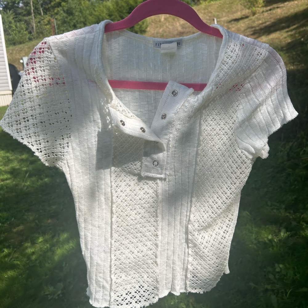 White Lace Button-Up Top